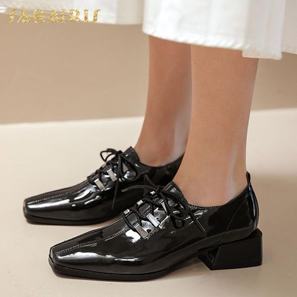

sarairis 2020 new fashion sheepskin chunky heels shoes woman pumps lace-up spring/autumn office lady pumps women, Black