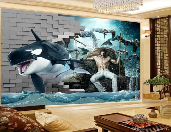 

пользовательские низкой цены home decor 3d обои кита миф подводный мир poseidon роспись стен обоев