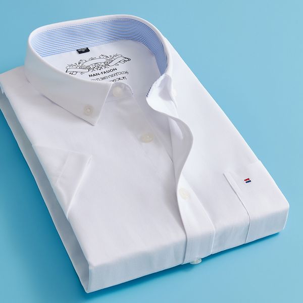 

male shirts 2020 men fashion brand short sleeve men dress shirt casual solid shirt slim fit cotton social shirts 5xl, White;black