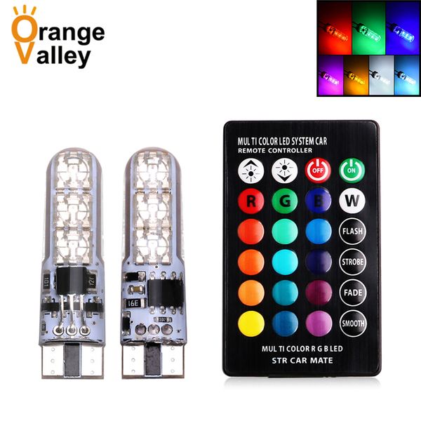 

10set rgb silica gel t10 w5w 194 501 6 smd car leds auto interior lamps strobe flash lights with remote controll