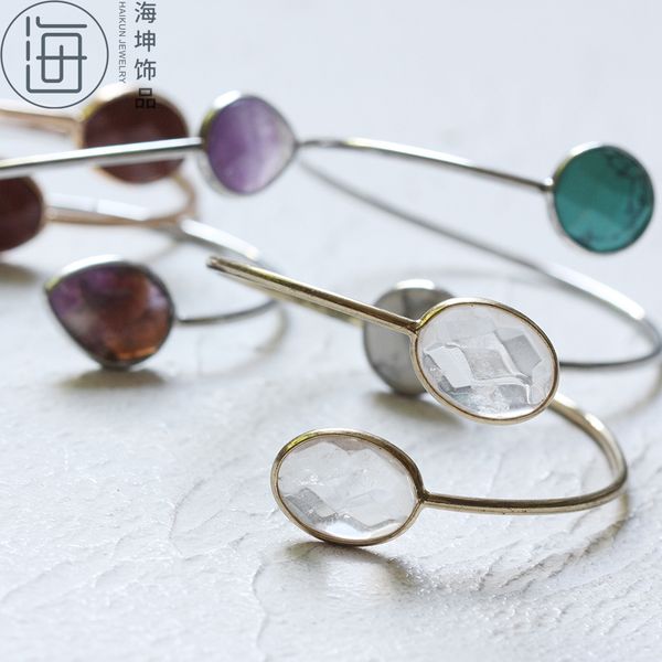 

framed stone fashion bangle - natural semi-precious stone bracelet -energy (y211, Black
