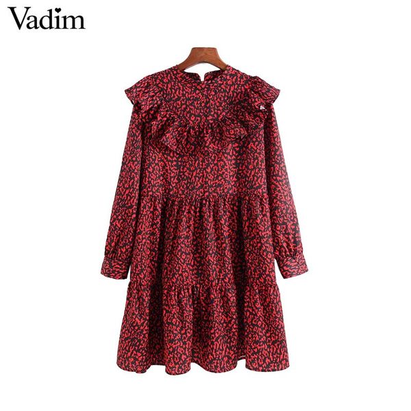 

women vintage leopard dress sweet ruffles long sleeve o neck pleated female casual straight dress vestidos, White;black