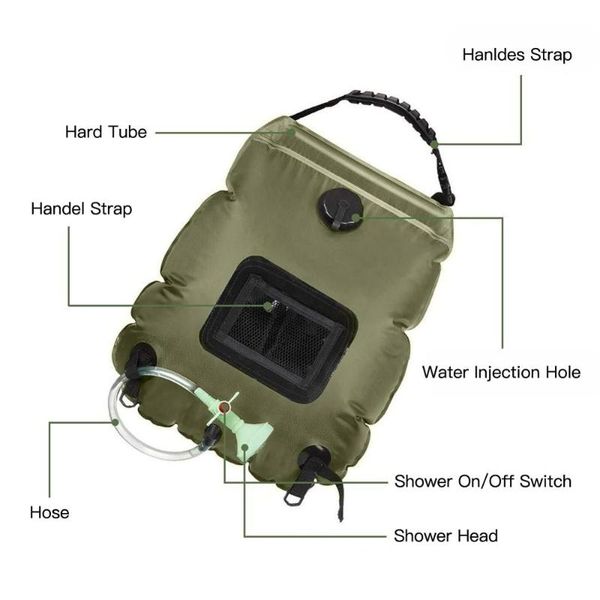 

20l outdoor solar hiking water bags camping shower bag heating bag for camping shower car cleaning