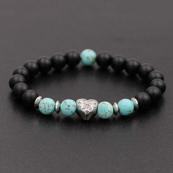 

316l stainless steel heart beads bracelets&bangles charm men natural stone strand bracelet women yoga prayer jewelry gifts, Black