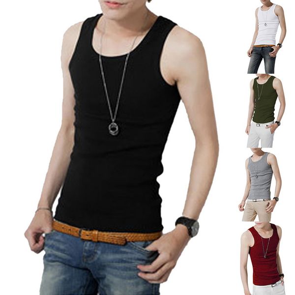

2020 new men sport vest 1pc pure color man blending slim fit running sport sleeveless round neck tank quick pullover, Black;blue