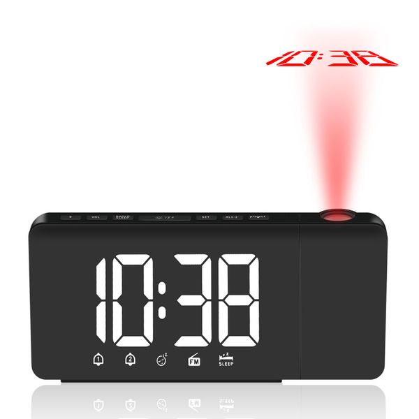 

2019 alarm clock digital led alarm clock table with fm radio snooze time backlight projection radio bedroom home decor