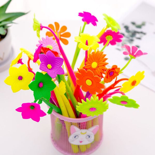 

korea creative stationery cute simulation plant flower silicone gel pen pen student prize gift, Blue;orange