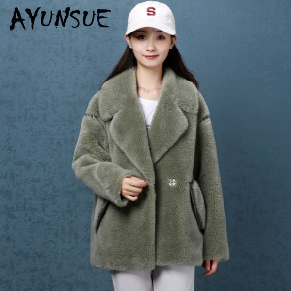 

ayunsue real fur coat women sheep shearing winter coat women korean wool jacket clothes 2019 abrigo mujer nkz9811 yy1428, Black