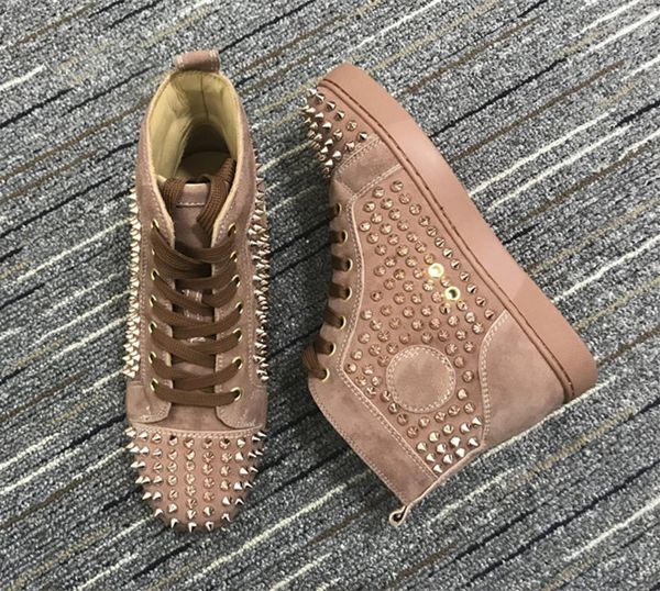 

red bottom dark green rhinestone khaki black red glod men sneakers pik spiked shoes 2019 flat high lace-up sneaker design
