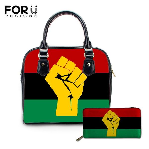 

forudesigns pan-africanism flag print women shoulder bags&wallet set african art pu leather handbags lady's daily totes hand bag