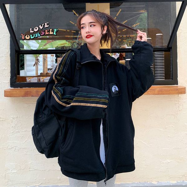 

autumn japan oversize jacket women coat harajuku loose bomber streetwear casual basic coat spring black loose jacket females