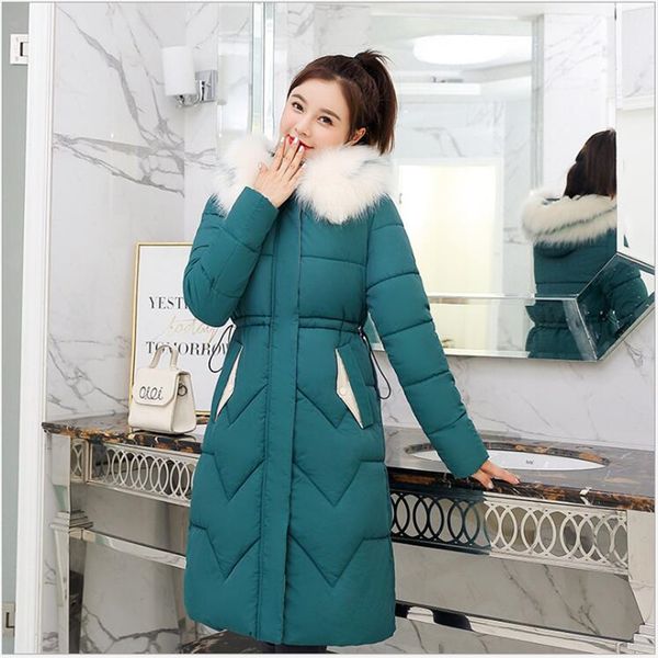 

casual warm long parka women 2020 full sleeve thick padded jacket hooded pockets woman winter coats and jackets f67, Black