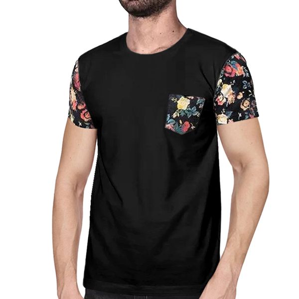 

red vintage rose floral print t shirt men with pockets plus size 3xl casual hip hop streetwear vintage t-shirt for men tee, White;black