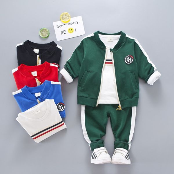 

children sprots clothes set solid clothes spring autumn three piece set soft cotton long sleeve baby costumes kids, White