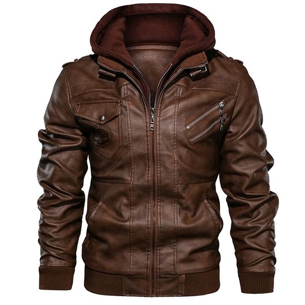 

new autumn winter motorcycle leather jacket men windbreaker hooded pu jackets male outwear warm pu baseball jackets size s-3xl, Black;brown
