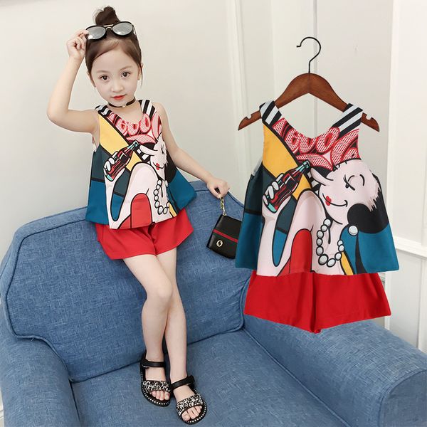 

summer baby girls sets 2pcs korean chiffon printed vest+skirts shorts pants clothing sets girls outfits baby tracksuit kids boutique clothes, White