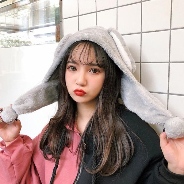 

fashion autumn winter fashion women outdoor warm fluffy plush ears bomber earmuffs hat cap, Blue;gray