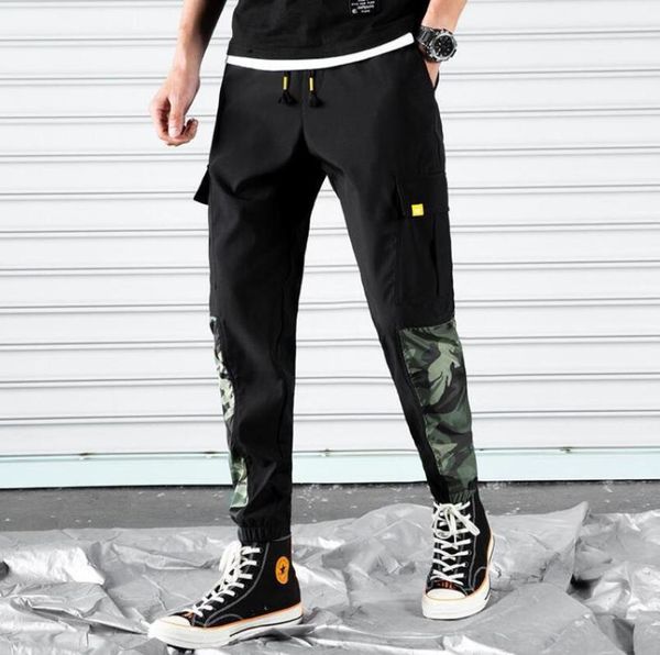 

mens streetwear patchwork cargo pants 2020 overalls men hip hop black sweatpants trousers male camouflage joggers 4xl w773