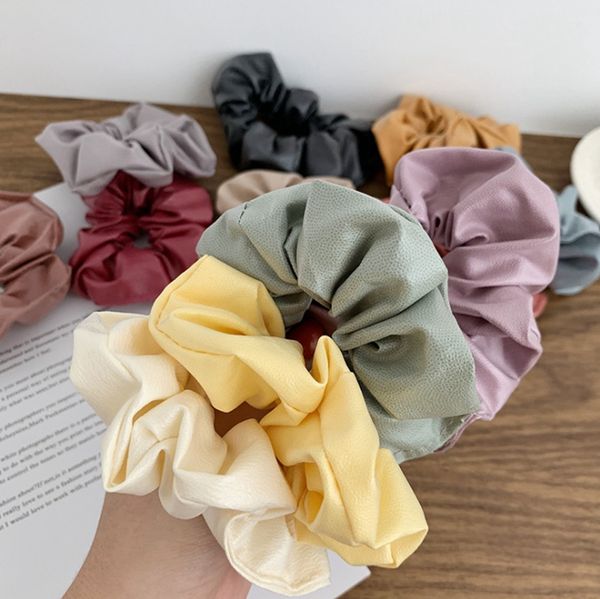 

scrunchies headwear retro pu hairband elastic wide rubber band girls ponytail holder fashion hair accessories 14 colors 120pcs dw4611, Slivery;white