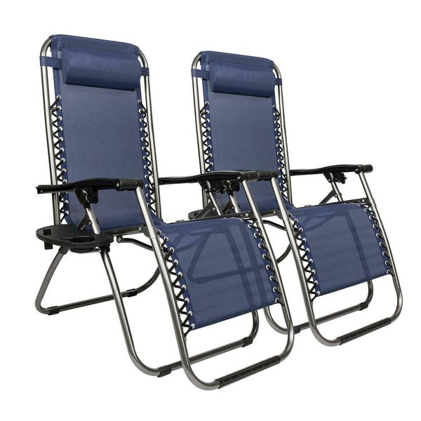 

set of 2 zero gravity chairs folding lounge patio outdoor recliner beach chair