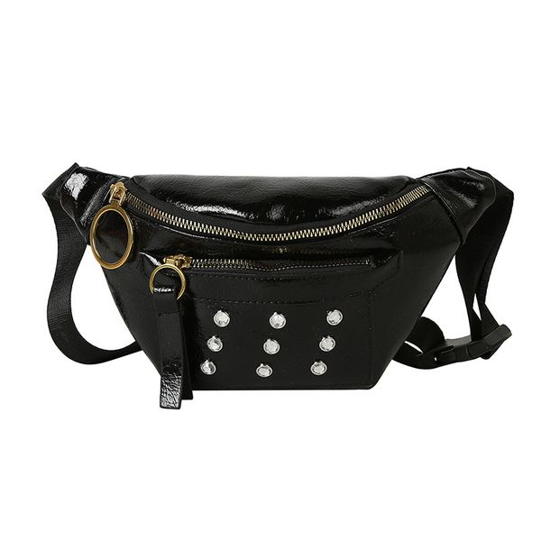 

waist bags diamonds leather bag woman black fanny pack for women waterproof phone pouch fashion chest banana bumbag