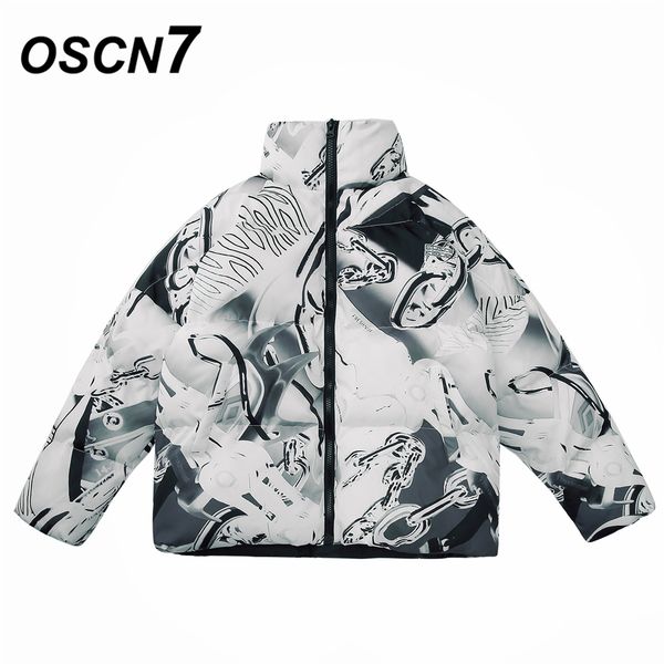 

oscn7 casual funny cartoon oversize padded jackets men 2019 new japanese streetwear loose casual women jackets coat 314, Black