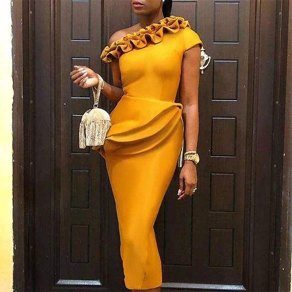 

party midi dress ruffles off shoulder patchwork bodycon yellow women vestido celebrate event occasion dinner night date out, Black;gray