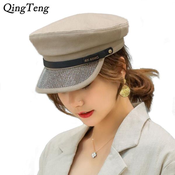 

luxury vintage flat newsboy caps fashion bling sun visor women's hats yacht captain female skipper sailor hat, Blue;gray