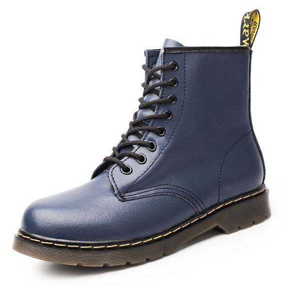 

2019 new brand leather ankle boots autumn winter women men's boots blue motorcycle outdoor working snow men shoes, Black