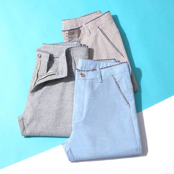 

3 color 2020 spring summer new men's thin casual pants business fashion solid color slim fit trousers brand, Black