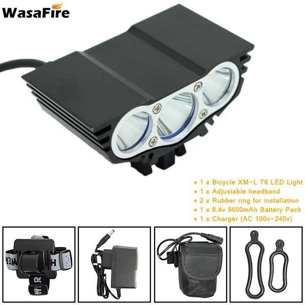 

3* xml t6 led bike light 5000lm bicycle head lamp 4 modes cycling headlight mtb headlamp + 9600mah 18650 battery pack + charger