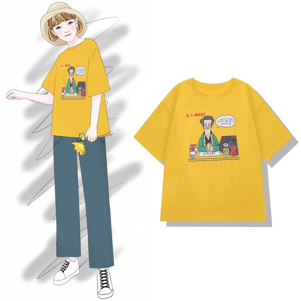 

2019 new fashion women's tees summer college style casual cute round neck short-sleeved t-shirt, White