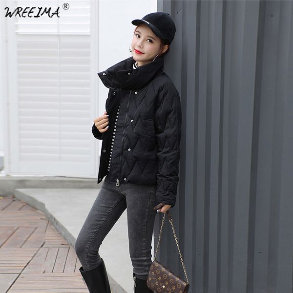 

wreeima 2018 new ladies fashion coat winter jacket women outerwear short wadded jacket female padded parka women's overcoat l835, Black