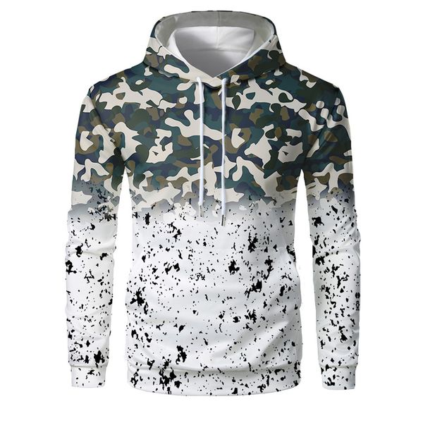 

men fashion 3d print fun print casual hooded long-sleeved sweatshirt blouse, White;black