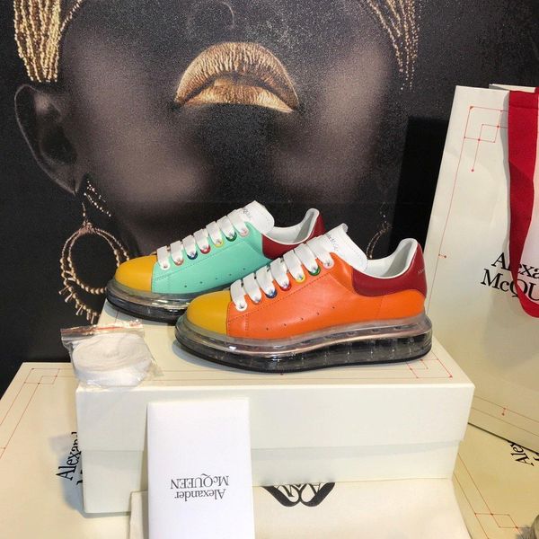 

muffin shoesss womenss leather color matching casual shoes womenss shoes transparent air cushion shoes crystal raised bottom 03555, Black