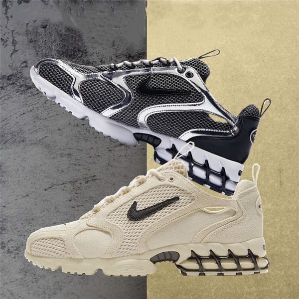 

authentic air zoom spiridon cage 2 stussy fossil pure platinum women men hococal running shoes sneakers cq5486-200 cu1854-001