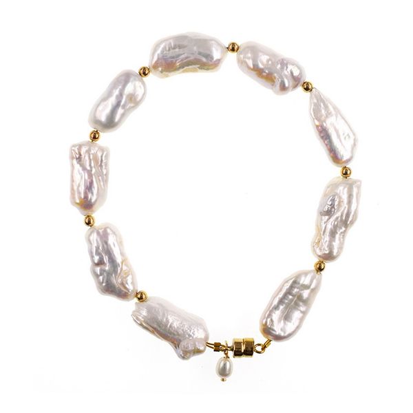 

lii ji gemstone white/pink purple baroque pearl 925 sterling silver gold color magnet clasp bracelet fancy jewelry, Golden;silver