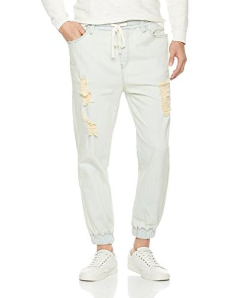 

nothing but denim men's drawstring ripped denim jogger pant, Blue