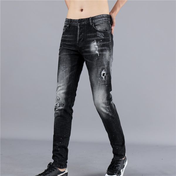 

2020 new fashion men jeans mens slim casual pants elastic trousers light fit loose cotton denim brand jeans for male ripped jeans, Blue