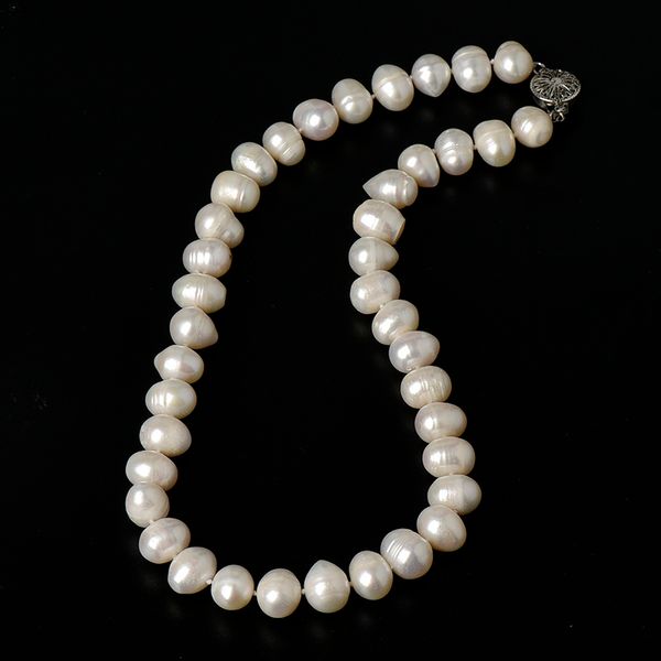 

10-11 mm different shapes full and glossy natural with textured short freshwater pearl necklace gifts to your loved ones, Silver