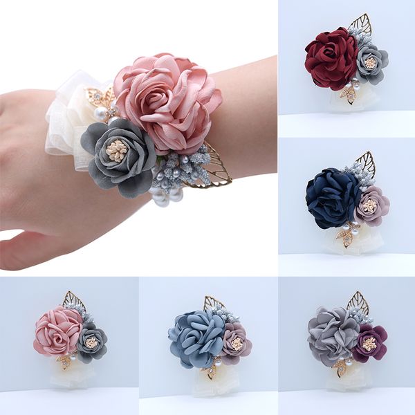 

prom cloth rose flower party wrist flower wedding boutonnieres pink bridesmaid corsage hand flowers for marriage accessories