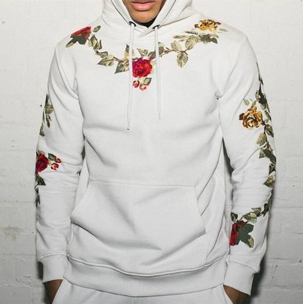 

men designer floral print hoodies fashion embroidery hoodies casual loose solid color pullover hoodies men clothing, Black