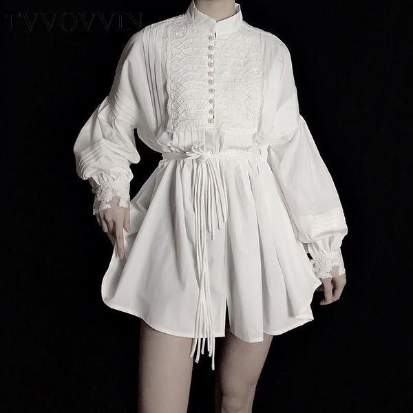 

korea niche design women solid lantern sleeve white embroidery sash blouse original 2020 spring summer new fashion shirt dmy4861