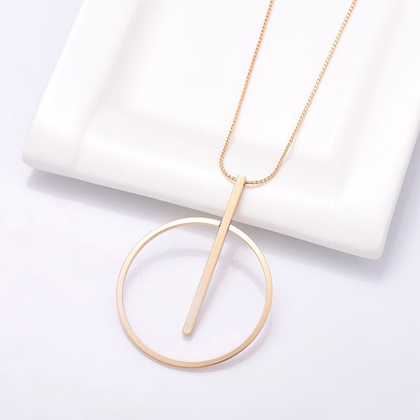 

2019 big necklaces women circle geometric metal pendants long statement necklaces minimalist sweater chain fashion bijoux femme, Silver