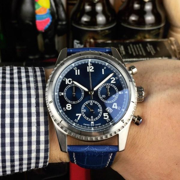 brietling mens watches quartz luxury watch aviator 8 chronograph 43mm watch swaterproof watch ing, Slivery;brown