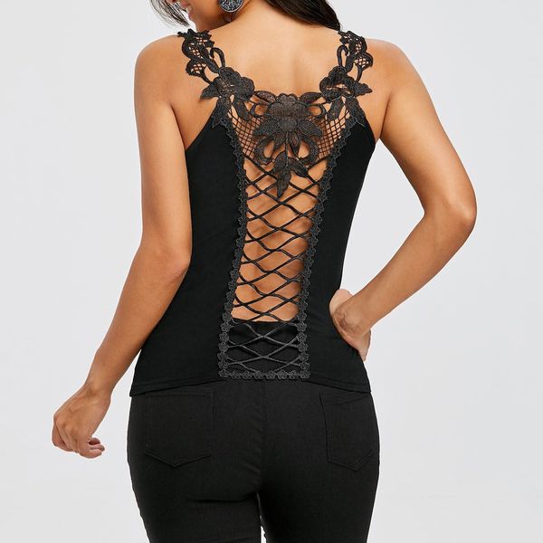 

blouse women hollow out blouse shirt females o-neck lace shoulder girls sleeveless summer vest plus size solid roupas, White