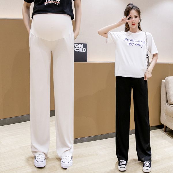 

079# 2020 maternity pants summer stretch loose casual adjustable elastic waist belly support pants, White