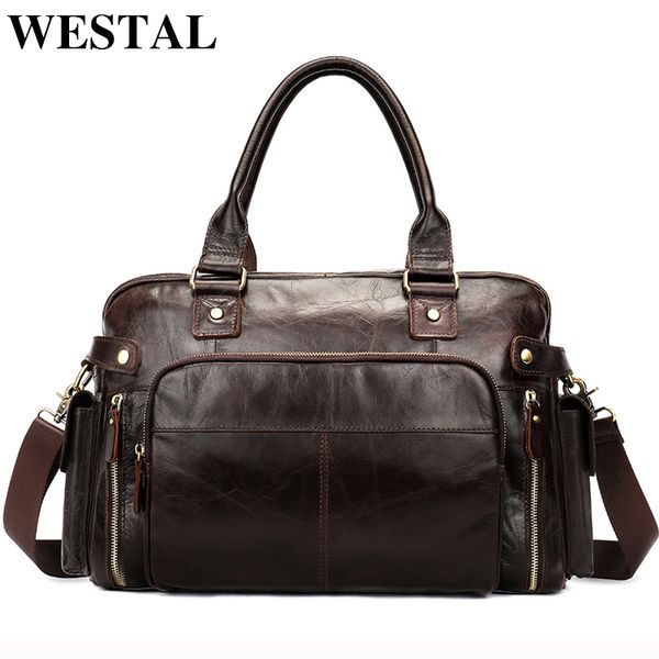 

westal men's briefcases leather lapbag men men's genuine leather office bag for men business 14inch document tote