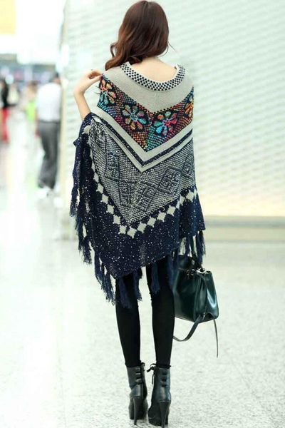 

fashions fashion sweater pull pullover cardigan womens capes and ponchoes winter cape with tassel vintage bohemian sweater scarf accessories, Blue;gray