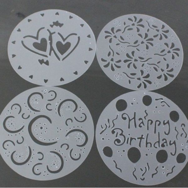 

4pcs/lot pvc spray mold coffee sugar powder sieve cake moulds transfer mould cake decorating tools kitchen baking accessories other kitchen